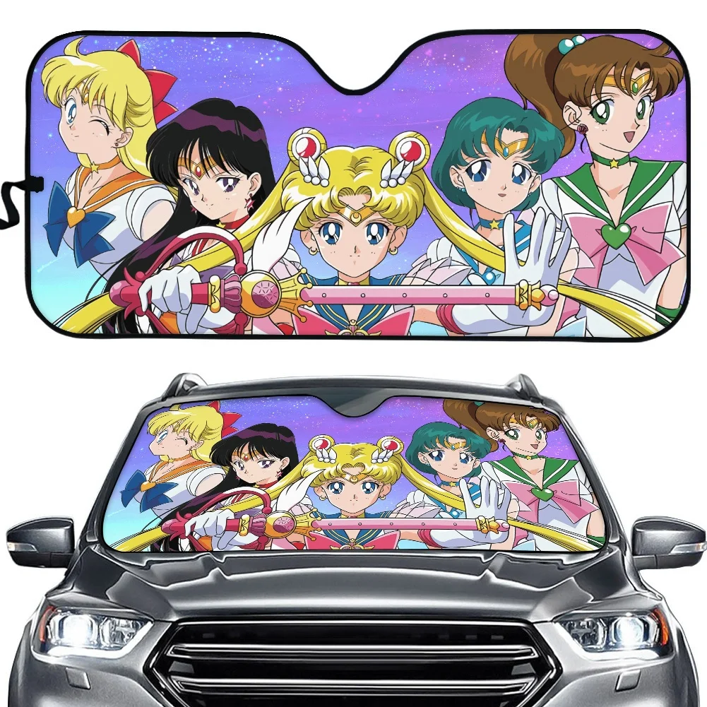 

Anime セーラームーン Print Car Front Windshield Sun Shades Crystal Fold Universal Fit UV Ray Reflector for Van SUV Truck Accessories