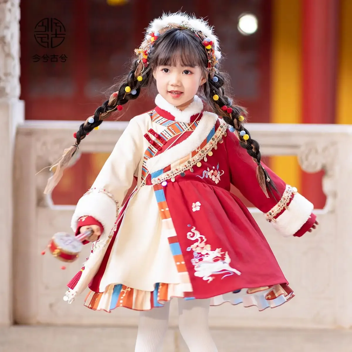 Зимняя одежда Hanfu для девочек детское антикварное платье в стиле Тан Чжума