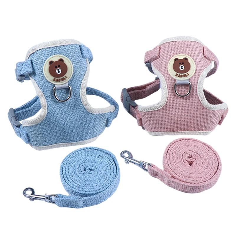 

Linen Blend Cat Harness Summer Pet Harness for Small Dogs Rabbit Guinea Pig Cartoon Pet Walking Lead Leash Puppy Kitten Supplies