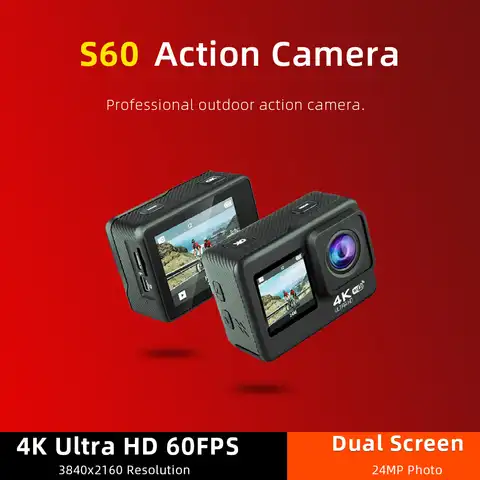 Экшн-камера Waywalkers 4K FHD 60 кадров в секунду, 24 МП, экран 2,0 дюйма, ЖК-дисплей, EIS 8x, зум, видеосъемка, водонепроницаемость 30 м, профессиональная спо...