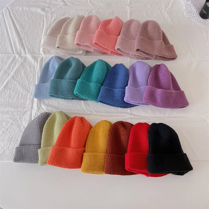 

Детская шапка-бини ярких цветов, зимняя теплая вязаная шапка для малышей, корейские простые детские вязаные шапки для мальчиков и девочек