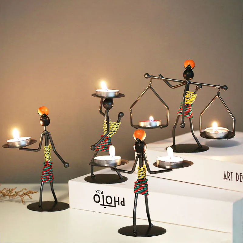 

O17 Modern Iron Figure Candlestick Simple Metal Romantic Wedding Candle Holder Vintage Home Decoration Birthday Gifts