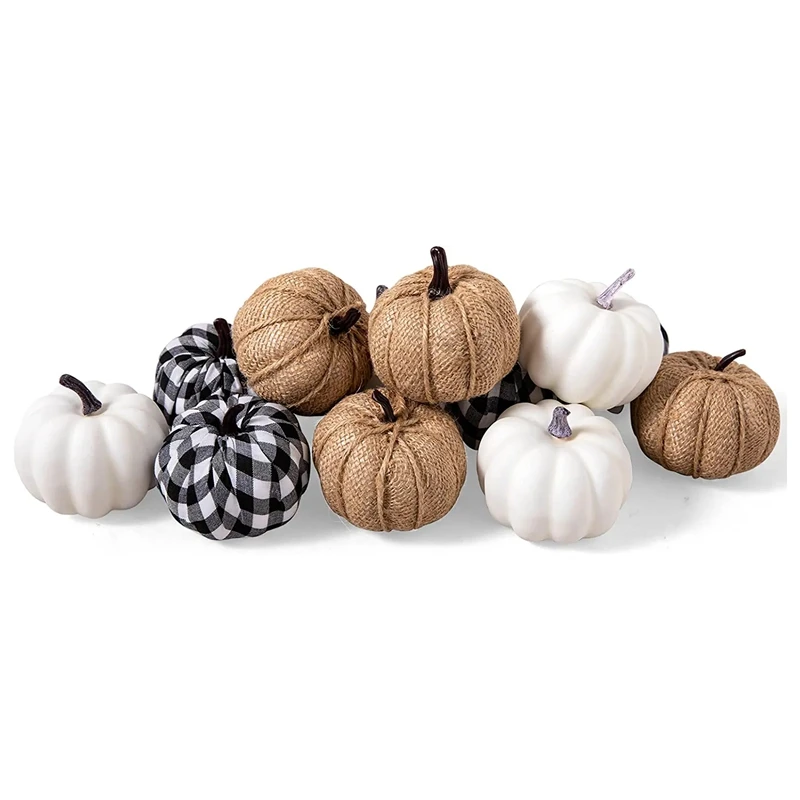 

12Pcs Assorted Fake Pumpkins Artificial Farmhouse Harvest Pumpkins For Fall Wedding Thanksgiving Halloween Decoration
