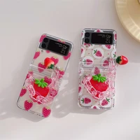 delicious strawberry chains phone case for samsung galaxy z flip 3 z flip 4 hard pc back cover for zflip3 zflip4 case shell