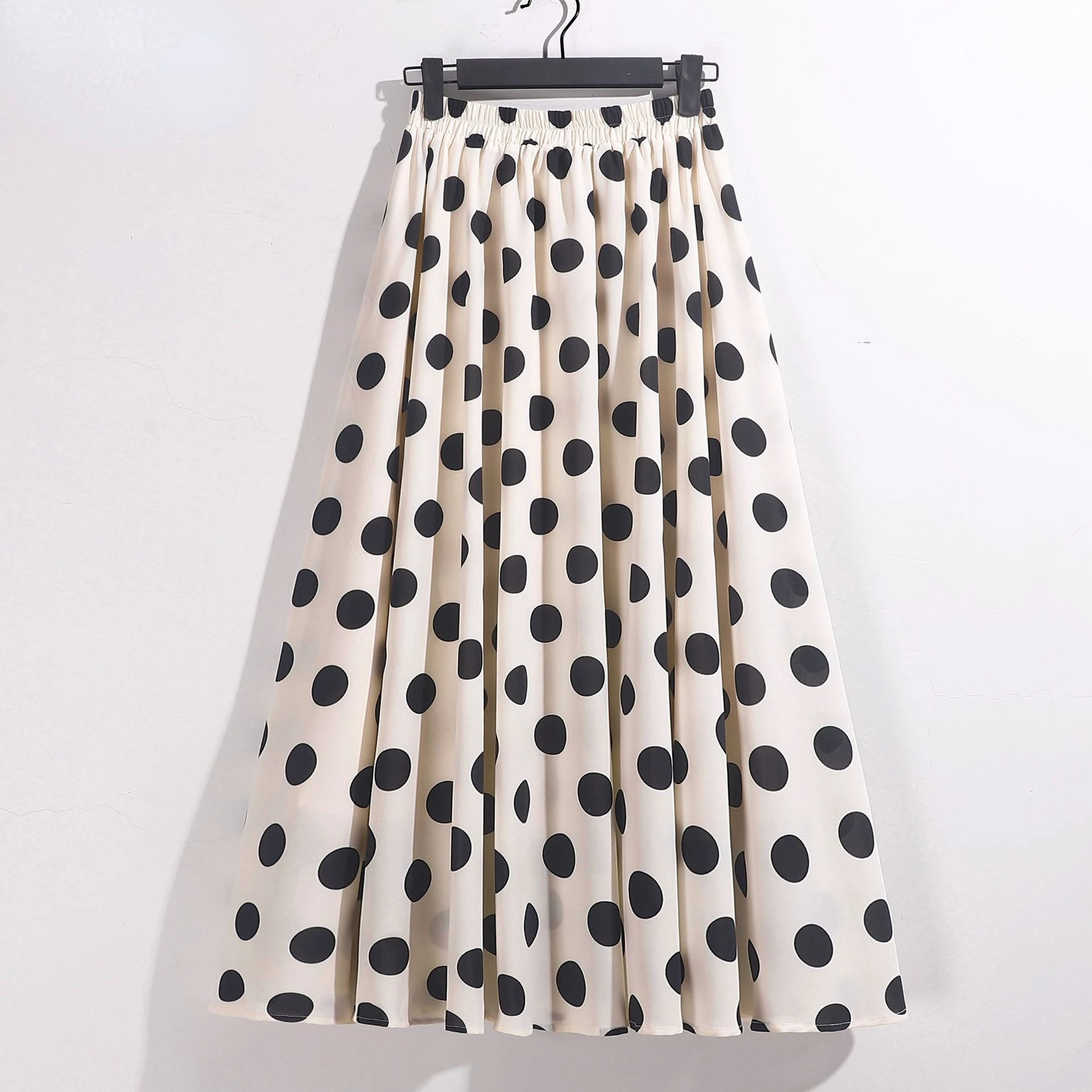 Женская длинная офисная юбка в горошек элегантная шифоновая с высокой талией