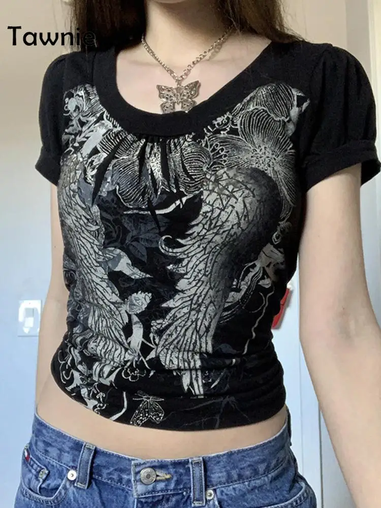 Женский короткий топ с коротким рукавом Tawnie Винтажная футболка графическим