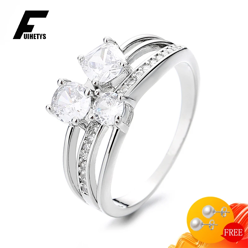 

FUIHETYS 925 Silver Jewelry Ring with Zircon Gemstone Ornaments for Women Wedding Engagement Party Bridal Promise Gift Size 6-9