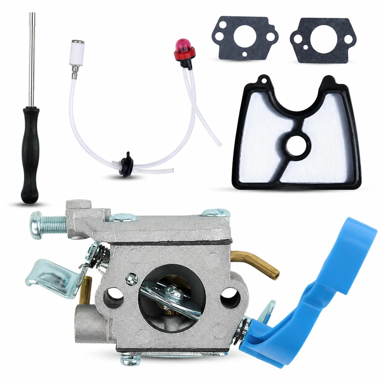 Фото Комплект карбюратора для Husqvarna 125B 125BVX 125BX Jonsered B2126, C1Q-W37 545081811 581798001, топливопровод, свеча зажигания, воздушный фильтр №1
