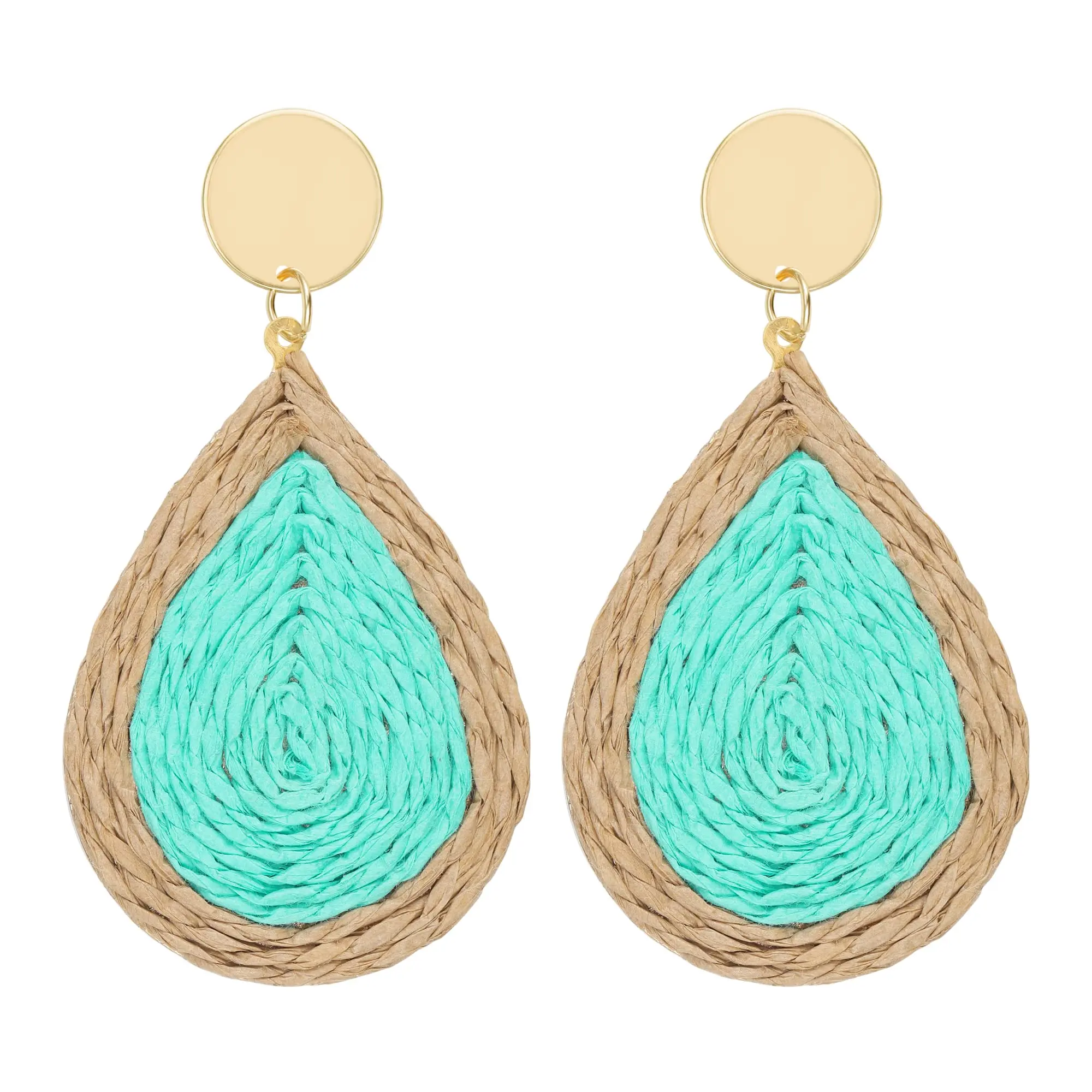 

Dangle Raffia Earrings Jewelry for Women, Hot Green Unique Summer Tropical Straw Woven Loop Circle Earrings