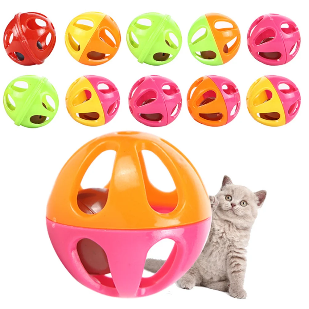 

10pcs Bell Toys for Cats Colorful Plastic Hollow Two-Tone Jingle Bell Pounce Chase Ball Toys (Random Color)