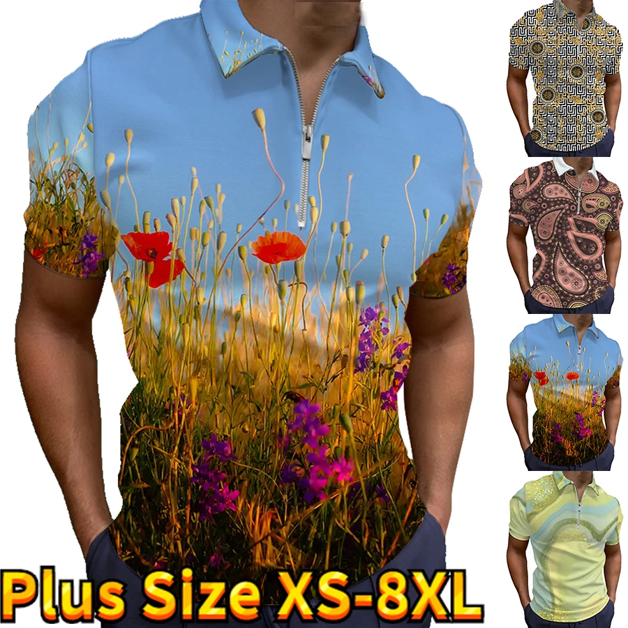 

Мужская Повседневная рубашка на молнии с отложным воротником и коротким рукавом, уличная футболка, летняя мужская рубашка-поло с 3D принтом, одежда высокого качества