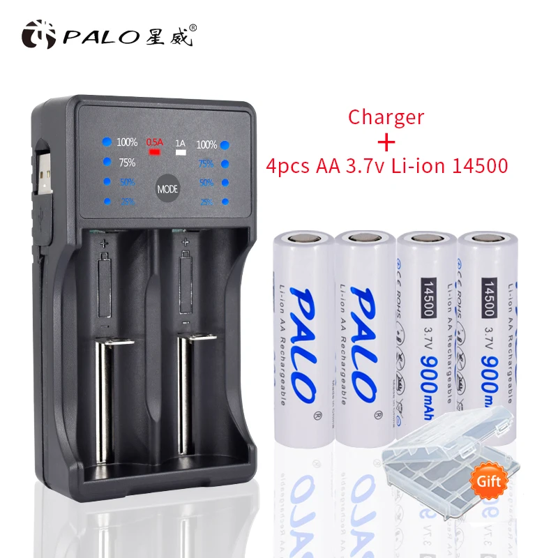 

PALO 14500 900mAh 3.7V Li-ion Rechargeable Batteries AA 2A Battery Lithium Cell for Led Flashlight Headlamps Torch Mouse