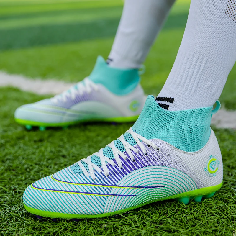 R.xjian Soccer Shoes For Men Blue Adult High Top Indoor Original Kids Boy Training Sneakers TF/FG Outdoor Sports Football Boots