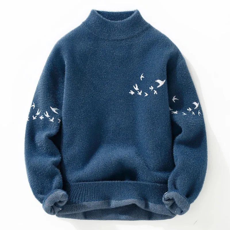 

Свитер мужской из искусственной норки, трикотажный пуловер с высоким воротником, повседневная одежда в Корейском стиле, Осень-зима