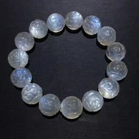 natural blue light moonstone carved beads bracelet women men stretch 14 5mm rainbow light moonstone clear round beads aaaaaa