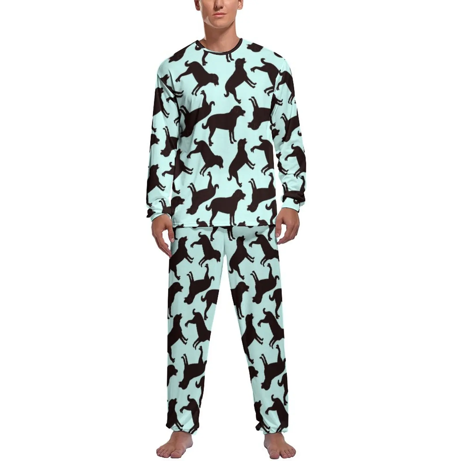Animal Silhouette Pajamas Black Lab Dog Male Long Sleeves Fashion Pajama Sets Bedroom Daily Graphic Nightwear Birthday Present