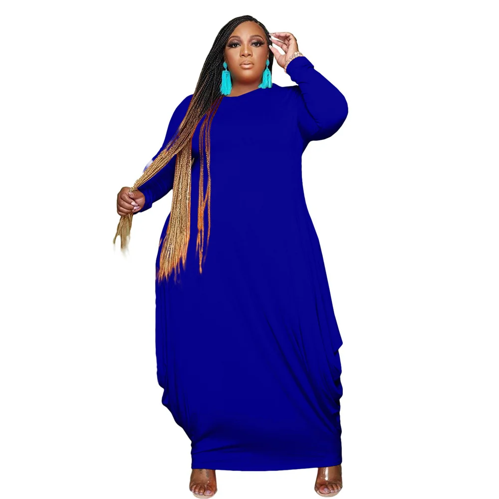 Plus Size Dresses for Women Party Sexy Fashion Round Collar Long Sleeve Women Clothing Stretch Loose Long Dre 3xl 4xl 5xl 6xl