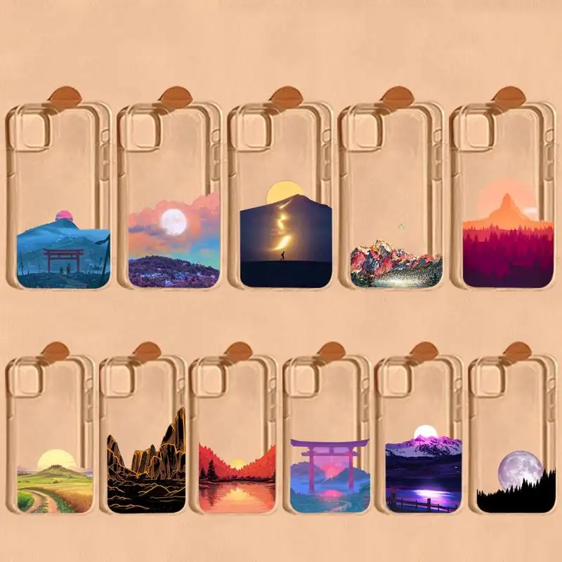 

Landscape Sunset Phone Case For iPhone 13 14 Pro Max XS XR 12 11 Pro 13 Mini 6 7 8 Plus Soft Clear Back Cover