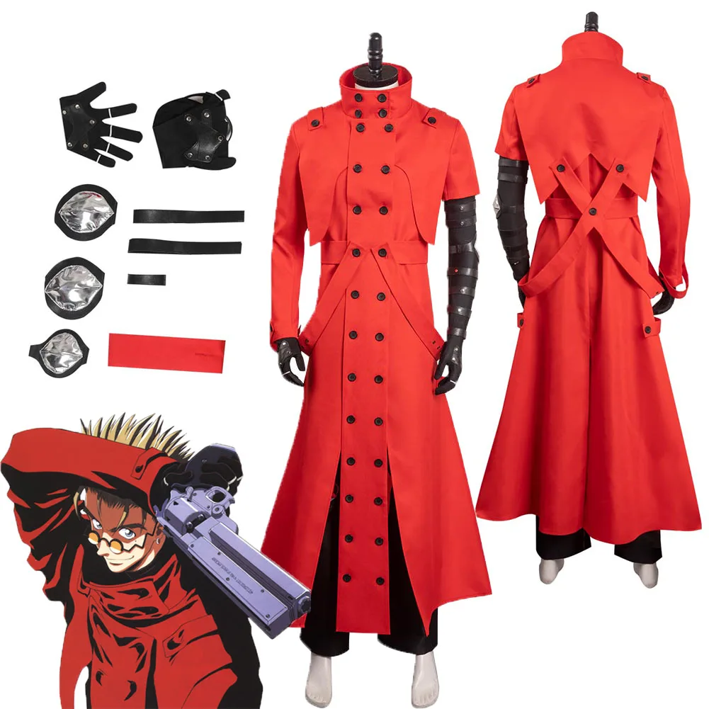 

Костюм для косплея из аниме Trigun Vash с тычинками, пальто, Униформа, куртка, штаны, наряд для мужчин, мужской костюм на Хэллоуин, карнавал, яркий ...