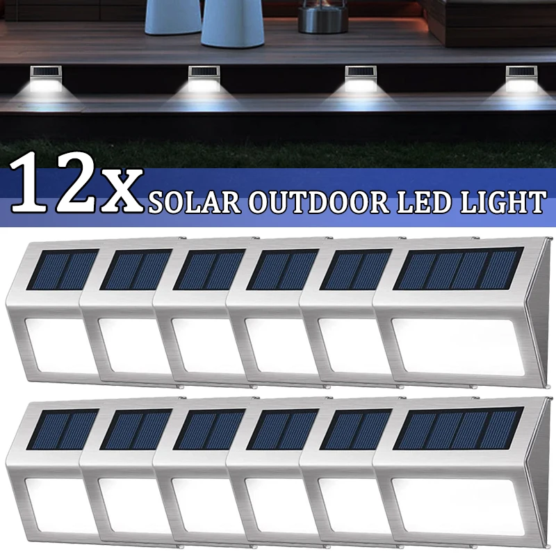 LED Solar Fence Lights Outdoor Waterproof Stainless Steel Solar Deck Lights For Garden Wall Step Stairs Patio Pathway