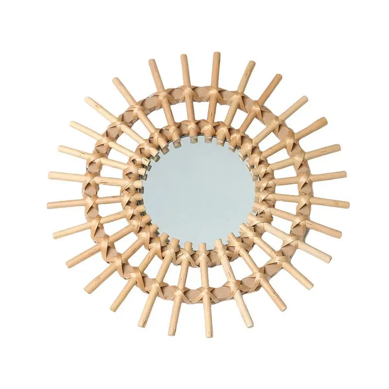 

Nordic Rattan Dressing Mirror Innovative Art Decor Round Mirror Living Room Wall Hanging Mirror Kitchen Bathroom Mirror
