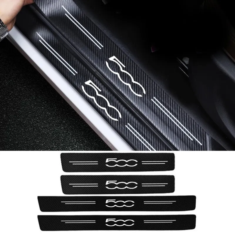 

4PCS Car Door Sill Plate Protector Carbon Fiber Threshold Sticker for Fiat 500 Logo Series Aegea Punto Linea Ducato Panda Abarth