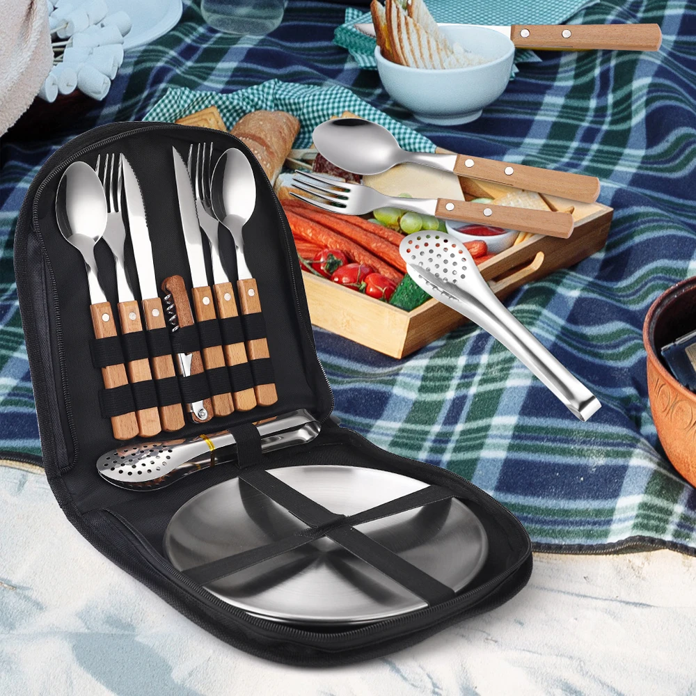 Портативный нож с деревянной ручкой для кемпинга вилка ложка столовые приборы из