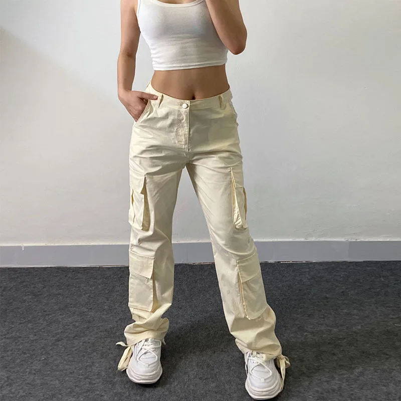 

Vintage Cargo Pants Baggy Jeans Women Fashion 90s Streetwear Pockets Wide Leg High Waist Straight Y2k Denim Trousers Overalls