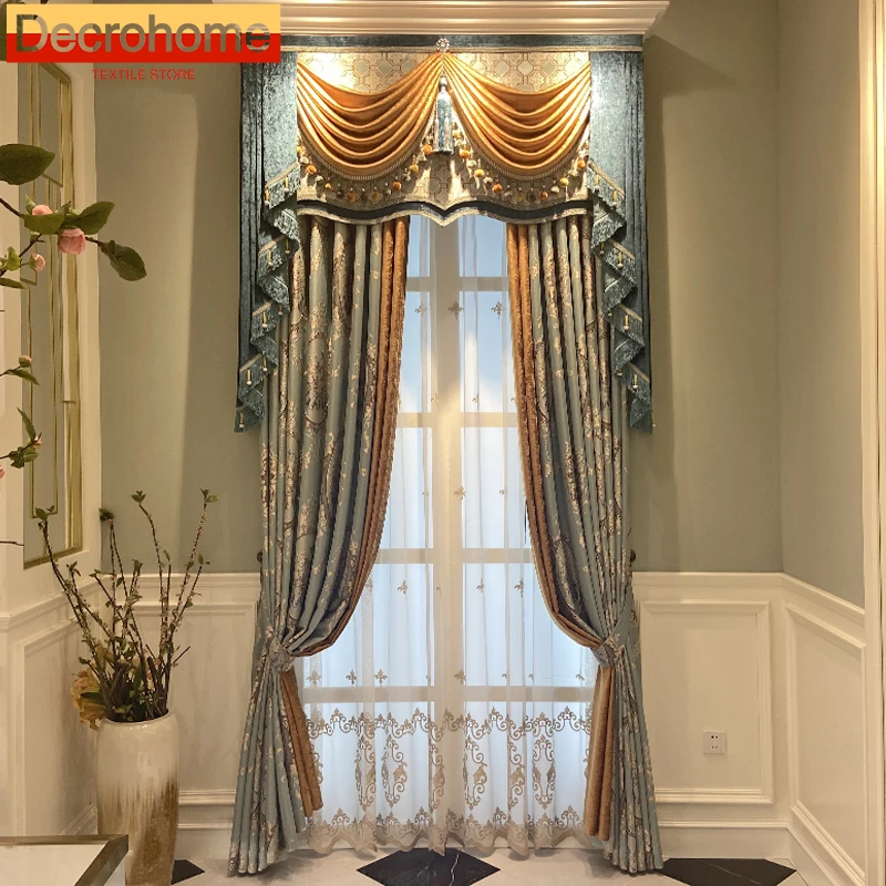 

Retro High-precision Jacquard Thickened Shading Curtains for Living Room Bedroom Villa Window Floor To Floor Embroidered Yarn