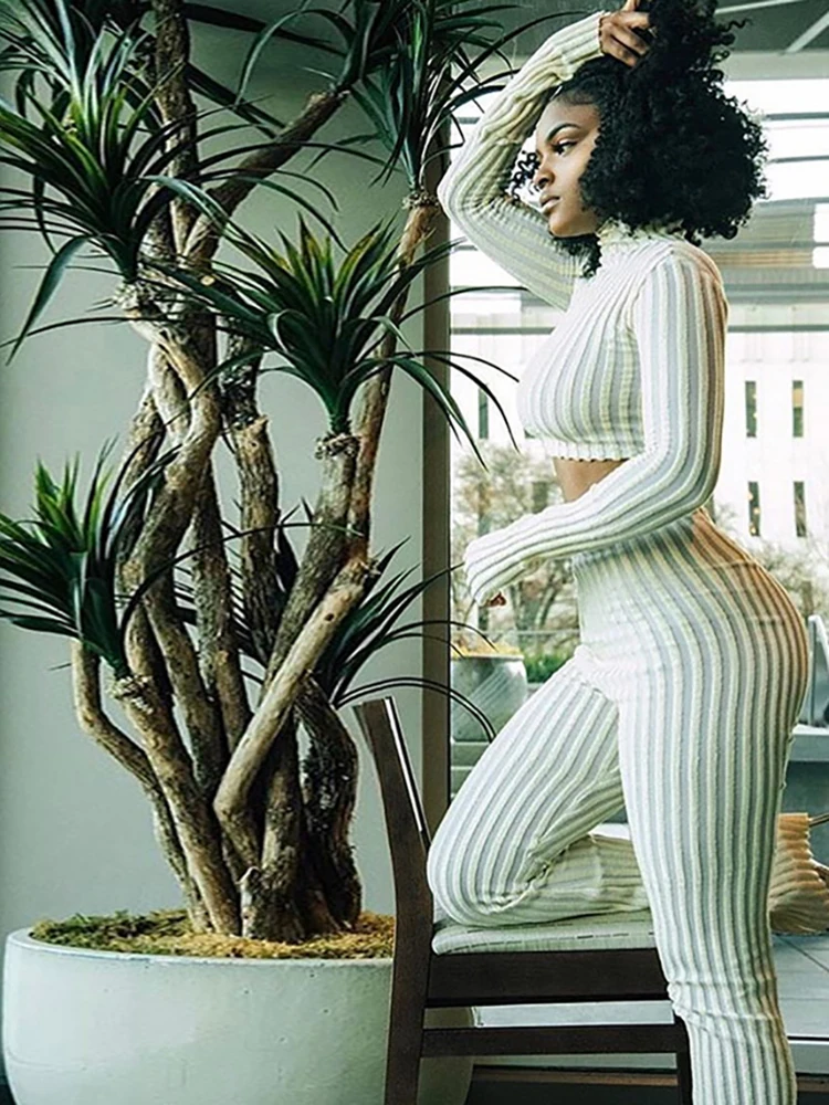 Taruxy Casual Outfits Women Autumn Two Piece Sets Rib Long Sleeve Tops High Waisted Long Pants Suit Matching Tracksuit 2 Piece