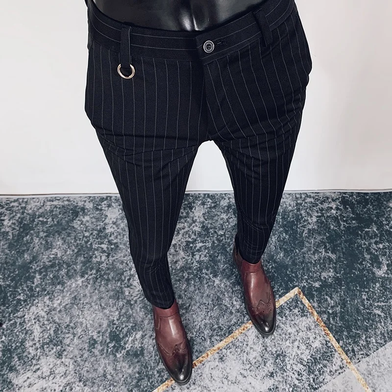 

Mens Striped Suit Pants Ankle Trousers New Formal Pants High Quality Business Fashion Casual Mens Clothing Black Dress Pants