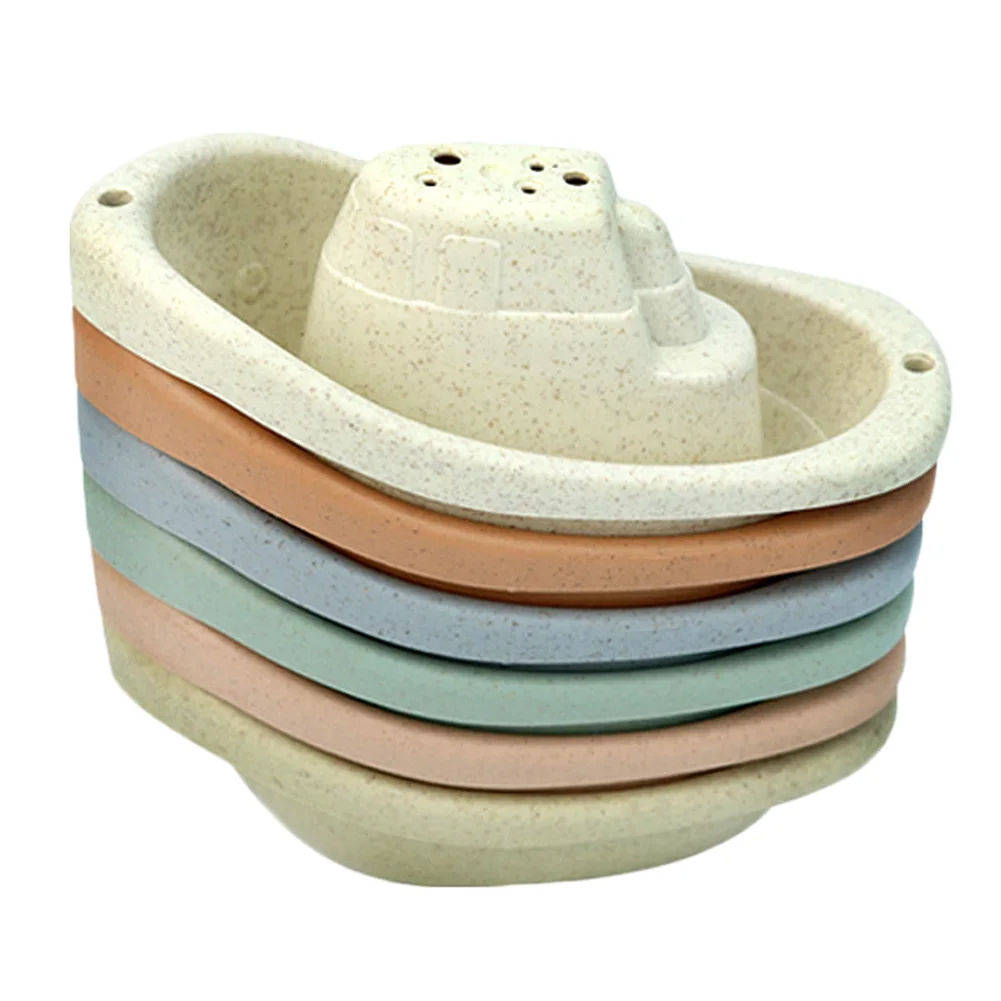 6PCS Baby Stacking Cup Toy Folding Boat Shape Tower Bathing Shower Beach Toy Play Water Kit Educational Toys For Infant Gift
