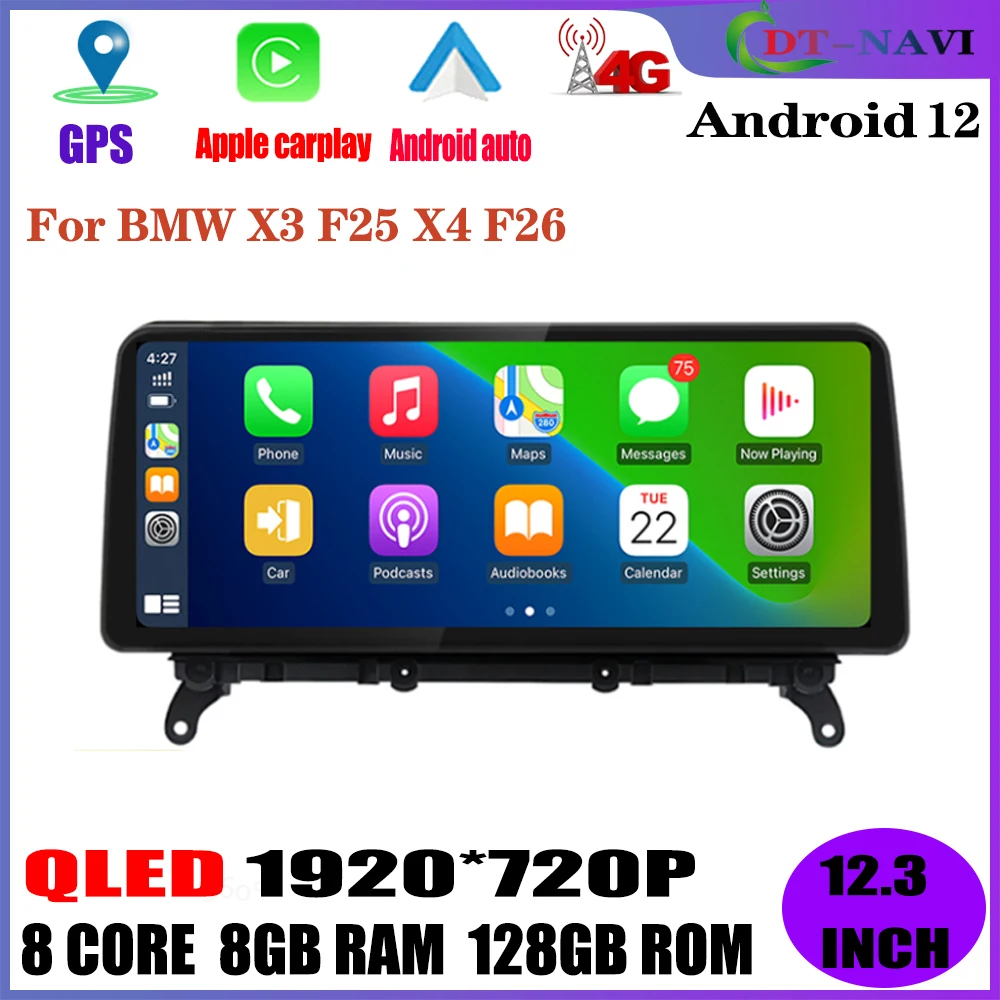 

12.3 Inch Android 12.0 For BMW X3 F25 / X4 F26 CIC NBT System 1920*720P Car Multimedia Player Navigation Carplay + Auto BT GPS