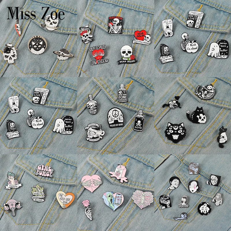 Коллекция в стиле панк и готика эмалированные заколки комплекте