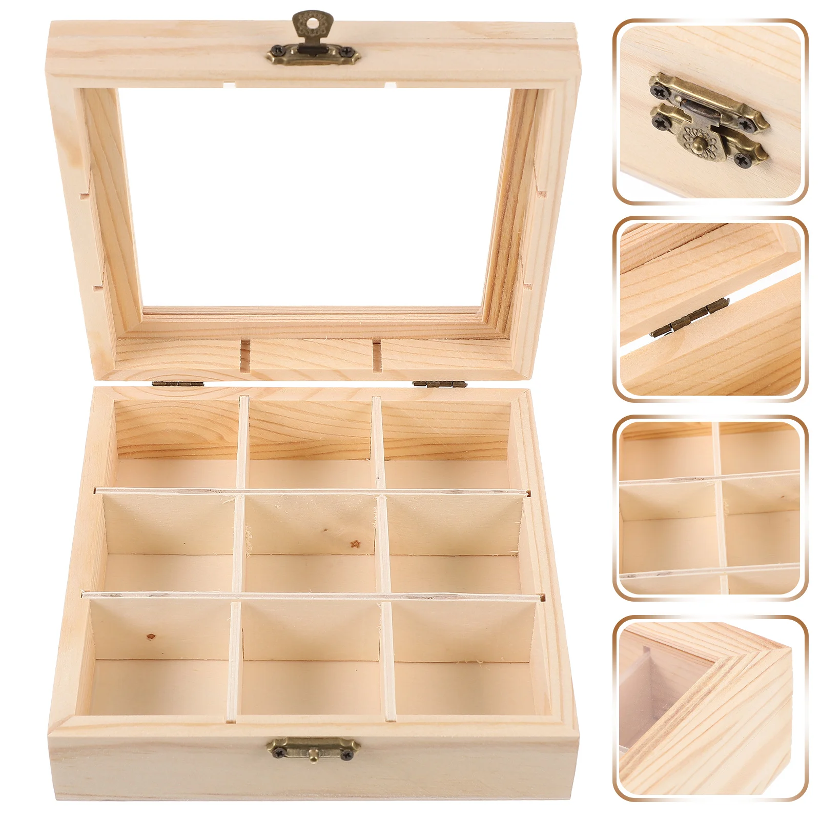 

Tea Bag Countertop Holder Sugar Packet Coffee Organizer 9-Compartment Tea Box Wood Drawer With Window Coffee Tea Box