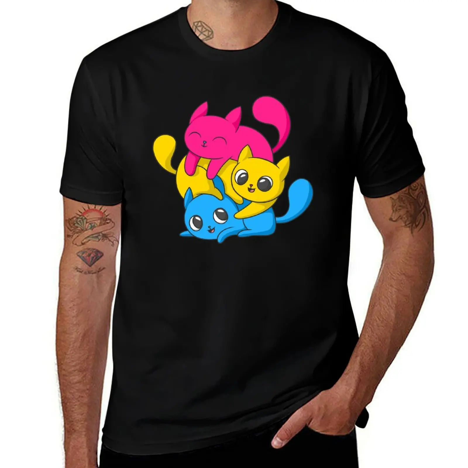 Футболка Pan Flag Colors Cats Pride Pansexual I большие размеры топы с графикой мужская