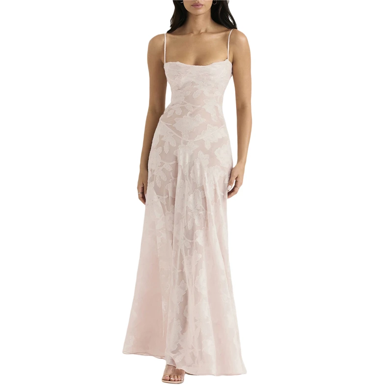 

y2k Fairycore Dress Summer Women Floral Lace Spaghetti Strap Sleeveelss Backless Long Dresses Sexy Sling Evening Party Dresses