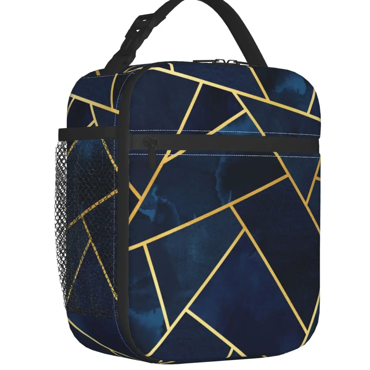 Custom Navy Gold Geometry Abstract Pattern Lunch Bag Women Thermal Cooler Insulated Lunch Box for Children School