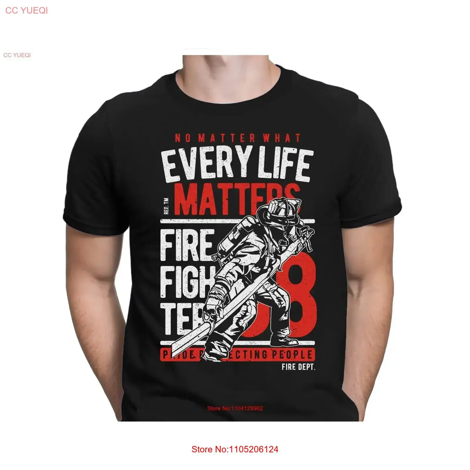 Фото Мужская забавная футболка Every Life Matters Firefighter от маленького до 4XL PAPAYANA, винтажная стираная повседневная модная дышащая уличная одежда №1