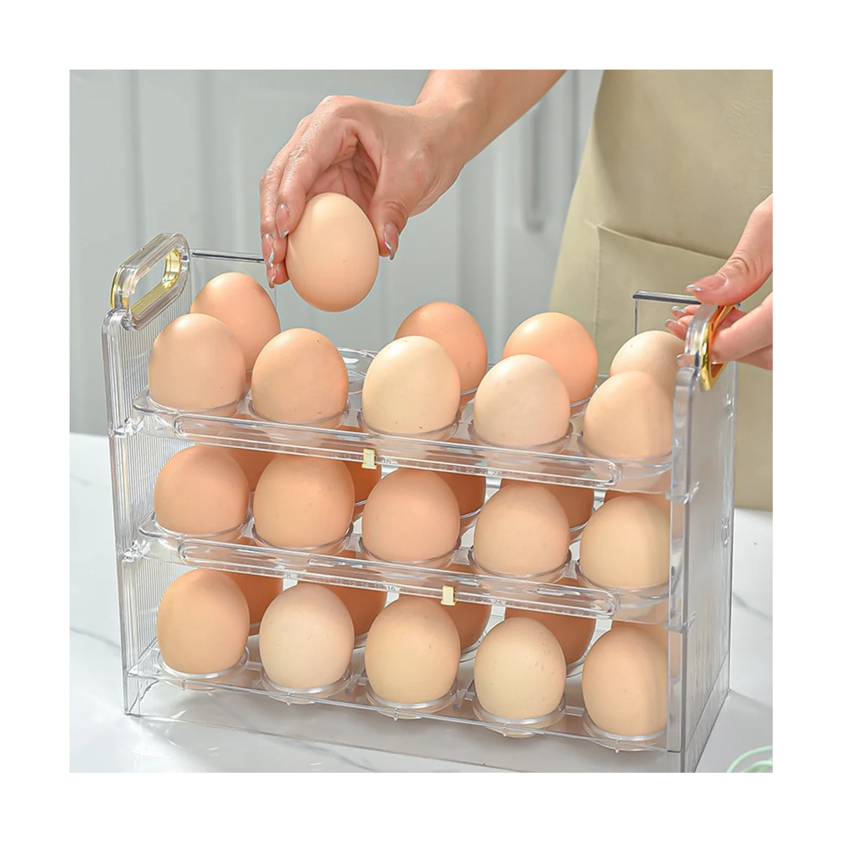 

Egg Box Durable and Convenient Flip Egg Box Easy to Capacity Egg Holder for Refrigerator 3 Layers Green