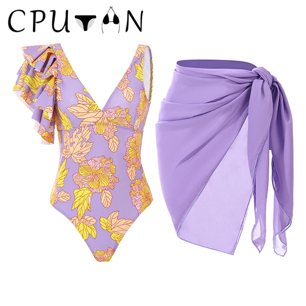 Слитный купальник CPUTAN с цветочными оборками юбка 2024 сексуальный винтажный