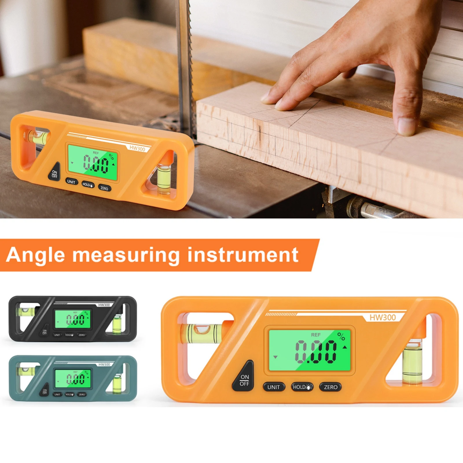 

ABS LCD Digital Inclinometer Level Box Protractor Angle Finder Bevel Gauge Magnetic 4*90 Degree Black Green Orange