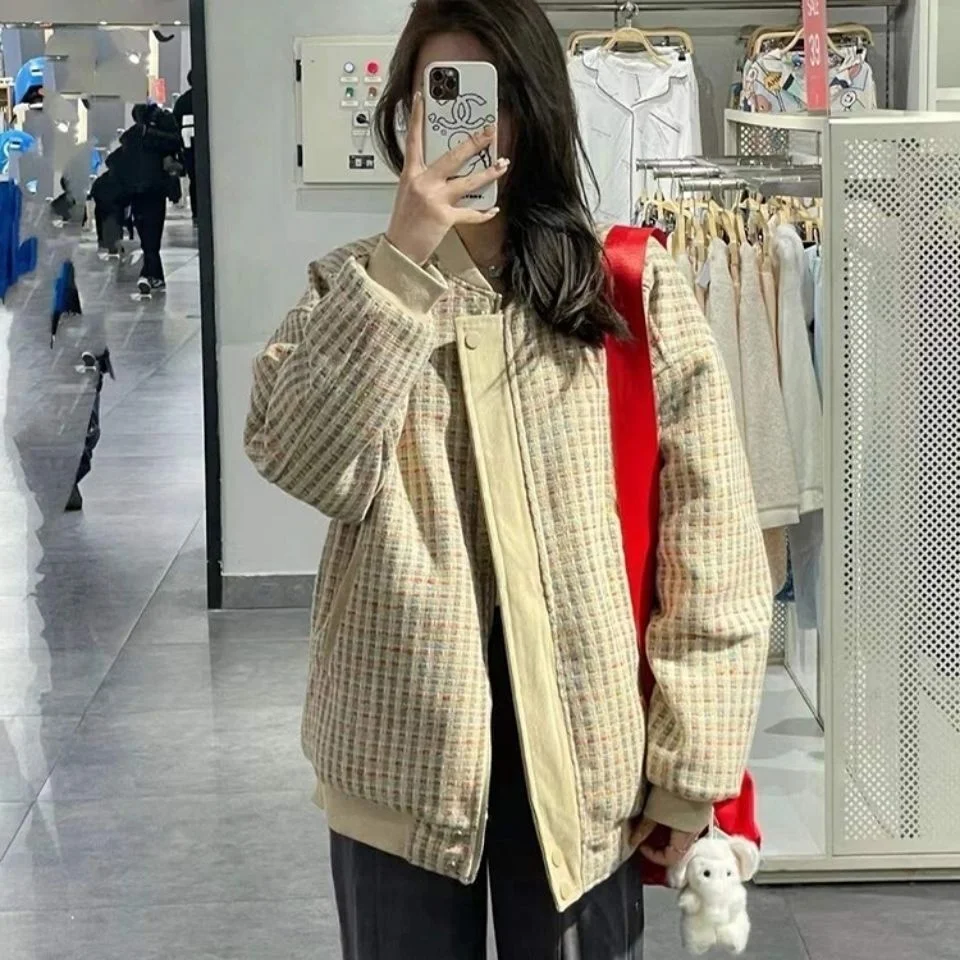 

Simple Jackets Women Loose Slim Plaid Tweed Tops Streetwear Femme Long Sleeve Coat Winter Jacket Women Clothes Outerwear