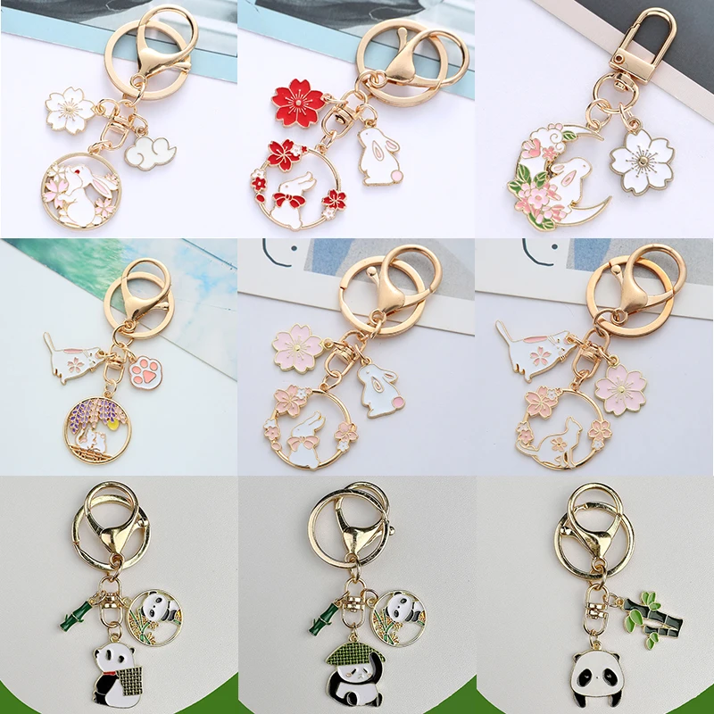 

25 Styles Creative Cute Animal Cat Rabbit Key Chain For Women Girls Colorful Enamel Sweet Kitten Panda Keychain Accessories Gift