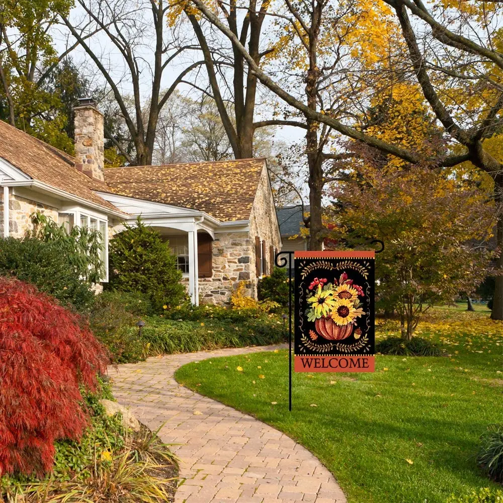 

Home Decorative Happy Fall Garden Flag Double Sided, Welcome Fall Sunflower House Yard Flag, Autumn Harvest Pumpkin Garden Yard