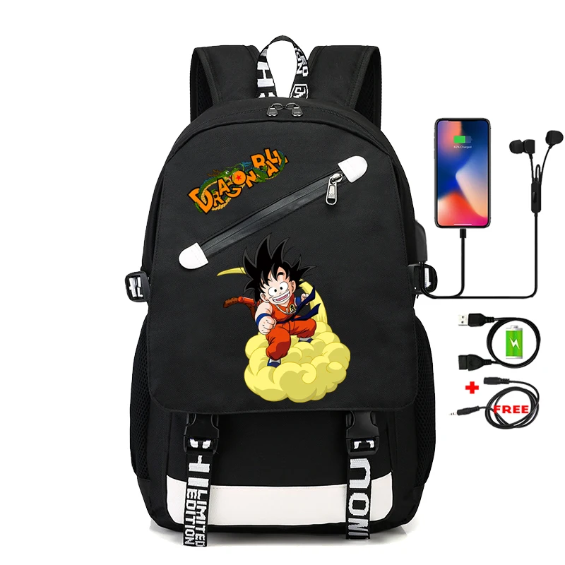 Фото Рюкзак в стиле аниме Dragon Ball для мальчиков и девочек, школьный рюкзак для подростков, рюкзак для мужчин и женщин, дорожные сумки с USB-портом для отдыха №1