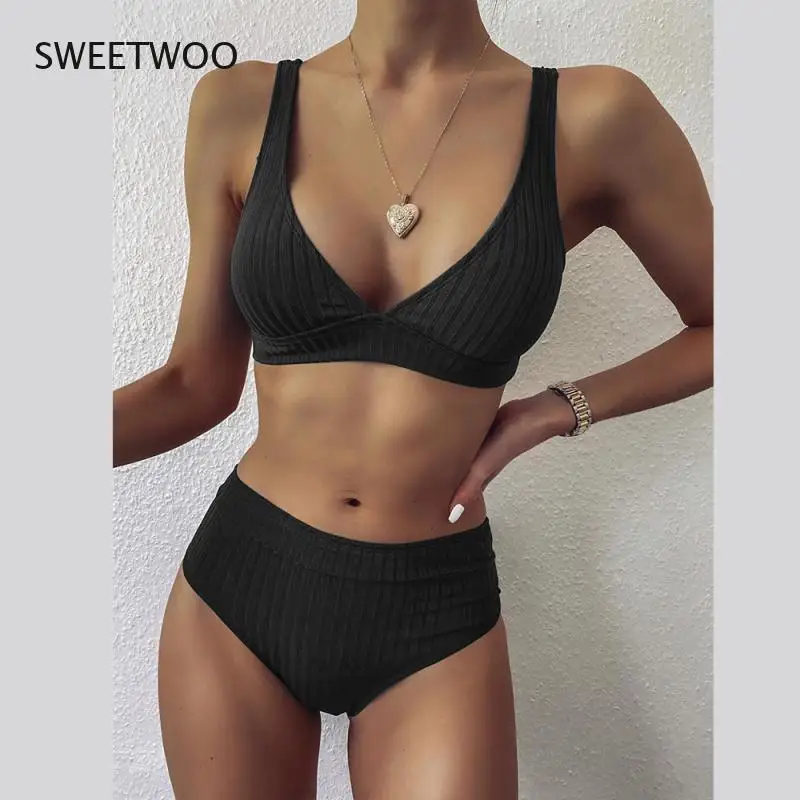 

2022 Ladies Swimwear Bikini High Waist Swimwear Push Up Bikini Beachwear Top Wrap Swimsuit Ruched Bikini Set