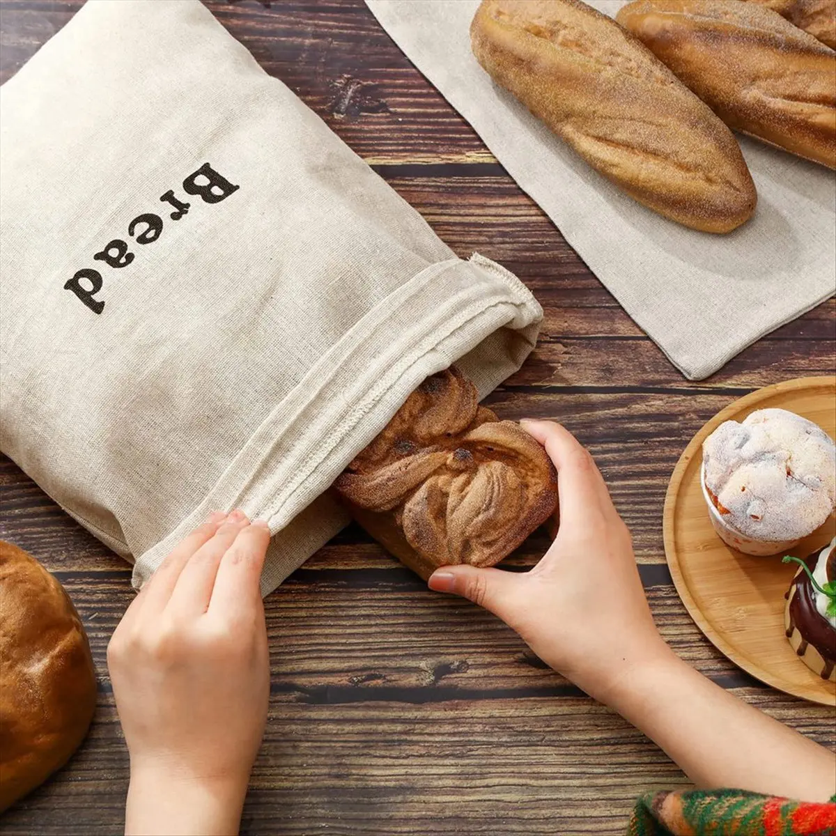 Многоразовые льняные мешки для хлеба (3 шт.) из мешковины с завязками, неотбеленные, для хлеба и выпечки, ручной работы, для хранения продуктов (art.: 3920dbc7635d4) - 3920dbc7635d4