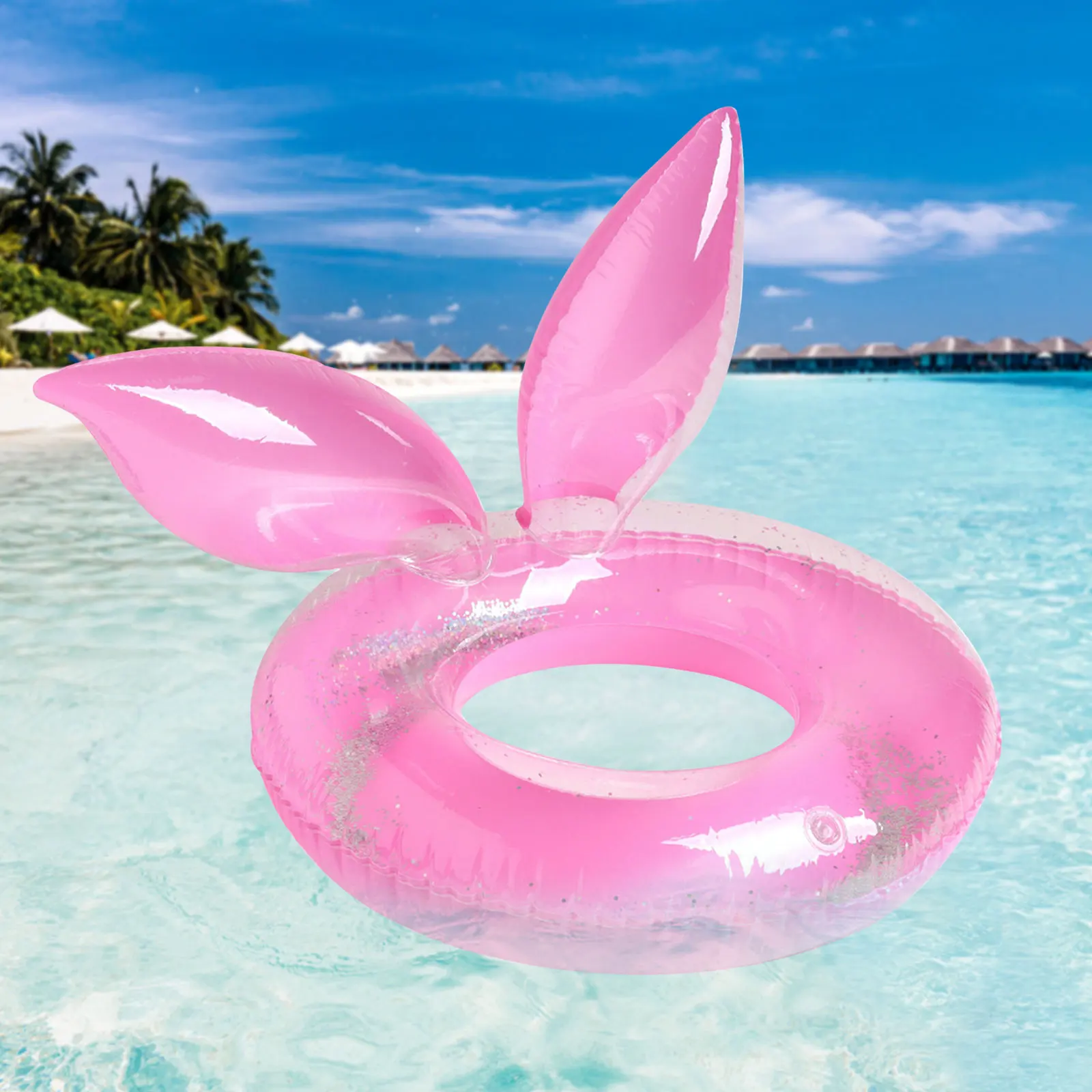 

Baby Swimming Ring Sequin Rabbit Ears Shape Pool Float Inflatable Swimming Circle Pool Interactive Playing Toys