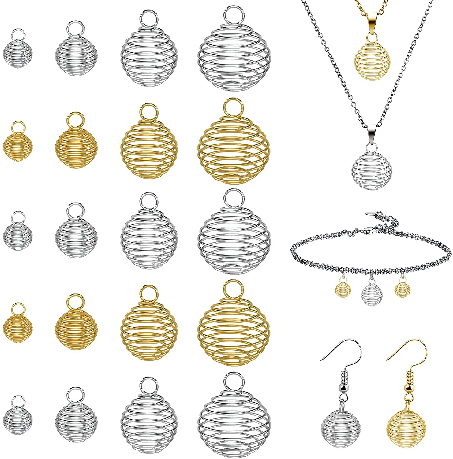 

30PCS/Set DIY Round Alloy Spiral Beads Cages Pendants Fashion Jewelry Component Charms Jewelry Making Supplies Accessories